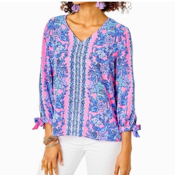 Lilly Pulitzer Women’s M‎ Pamela 3/4 Sleeve Top Soleil Pink Paradise Elephant - Picture 1 of 14